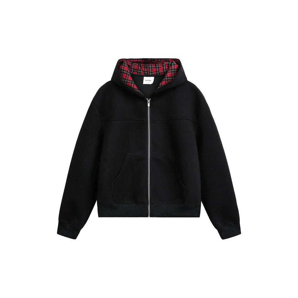 Unisex Kapuzenjacke mit Karofutter und durchgehendem Reißverschluss Drune