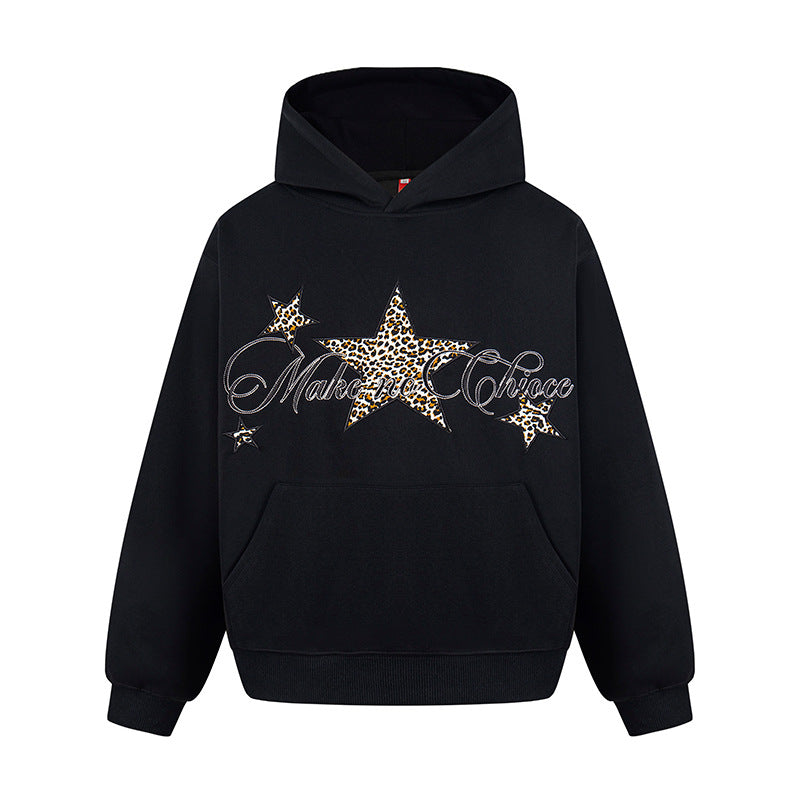 Damen Oversize Kapuzenpullover mit Kängurutasche und Leo‑Stern‑Print Drune