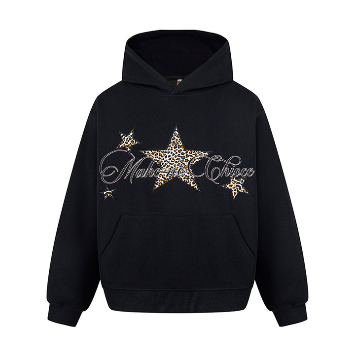 Damen Oversize Kapuzenpullover mit Kängurutasche und Leo‑Stern‑Print Drune