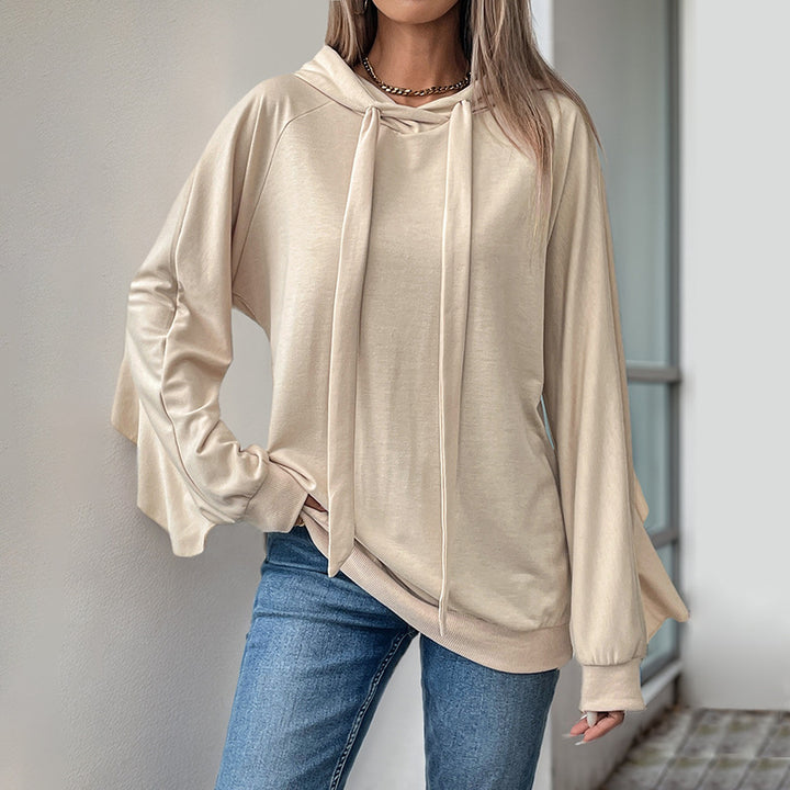 Damen Lässiger Oversize-Hoodie mit Kapuze, langen Kordelbändern und Raglanärmeln Drune