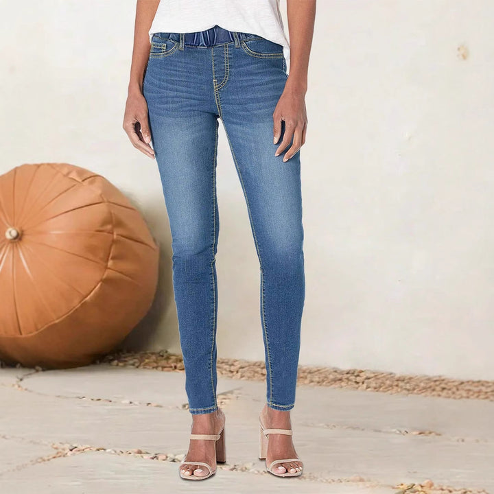Damen hochgeschnittene Stretch-Jeggings mit elastischem Komfortbund und Gesäßtaschen Drune