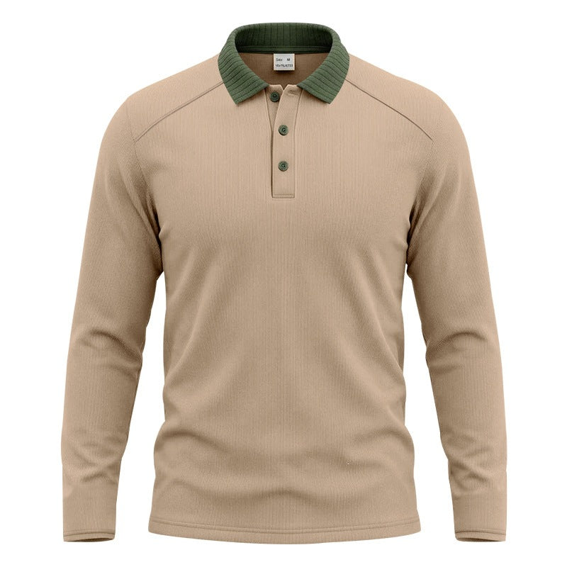 Herren Langarm-Polo aus feinem Rippstrick mit Kontrastkragen und Knopfleiste Drune
