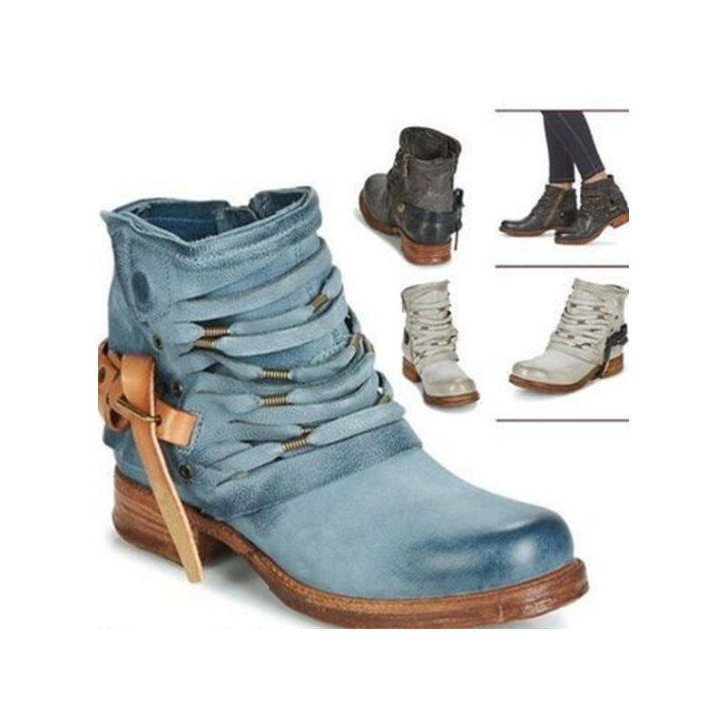 Damen Fransen-Ankle-Boots mit geschichteten Riemen und seitlichem Reißverschluss Drune