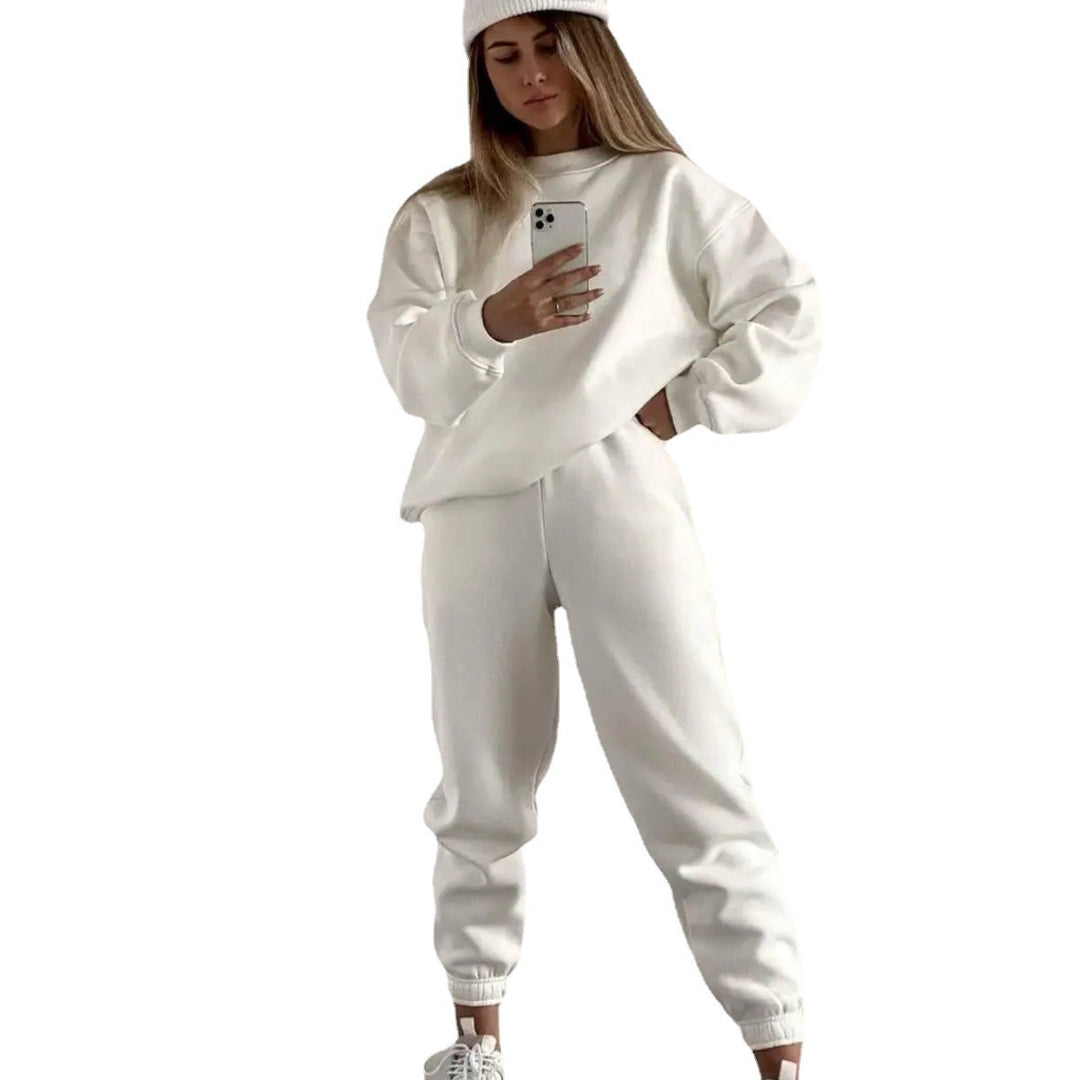 Damen lässiges Fleece-Trainingsset mit hoher Taille Drune