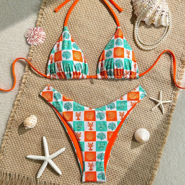 Damen Triangel-Bikini mit maritimen Mustern und verstellbaren Trägern Drune