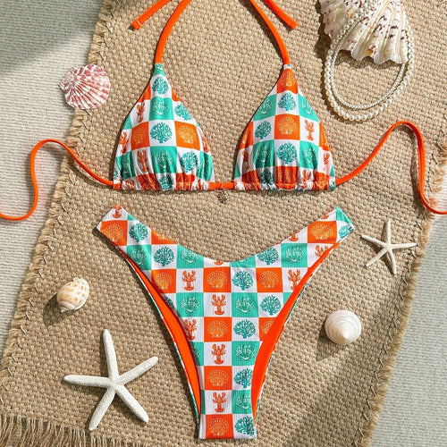 Damen Triangel-Bikini mit maritimen Mustern und verstellbaren Trägern Drune