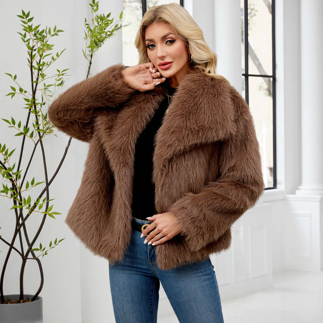 Damen Flauschige Kunstpelzjacke mit oversized Schnitt und voluminösen Ärmeln Drune
