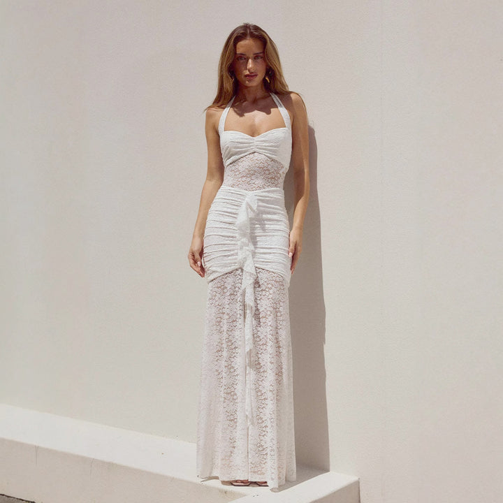 Damen Raffiniertes Maxikleid mit Spitzenakzenten und tiefem Schlitz Drune