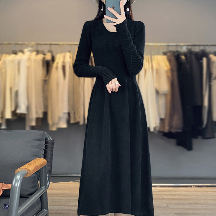 Damen Langärmeliges Midikleid aus Feinstrick mit taillierter A‑Linien‑Silhouette Drune