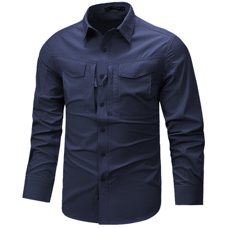 Herren Langarm Outdoor-Hemd mit Ripstop, Brustklappen und Reißverschlusstasche Drune
