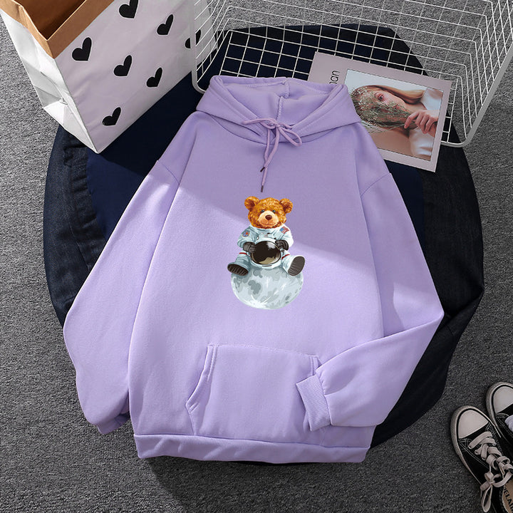 Damen nan weicher Oversize-Kapuzenpullover mit kawaii Pilzfrosch-Print, Kängurutasche und gerippten Bündchen Drune