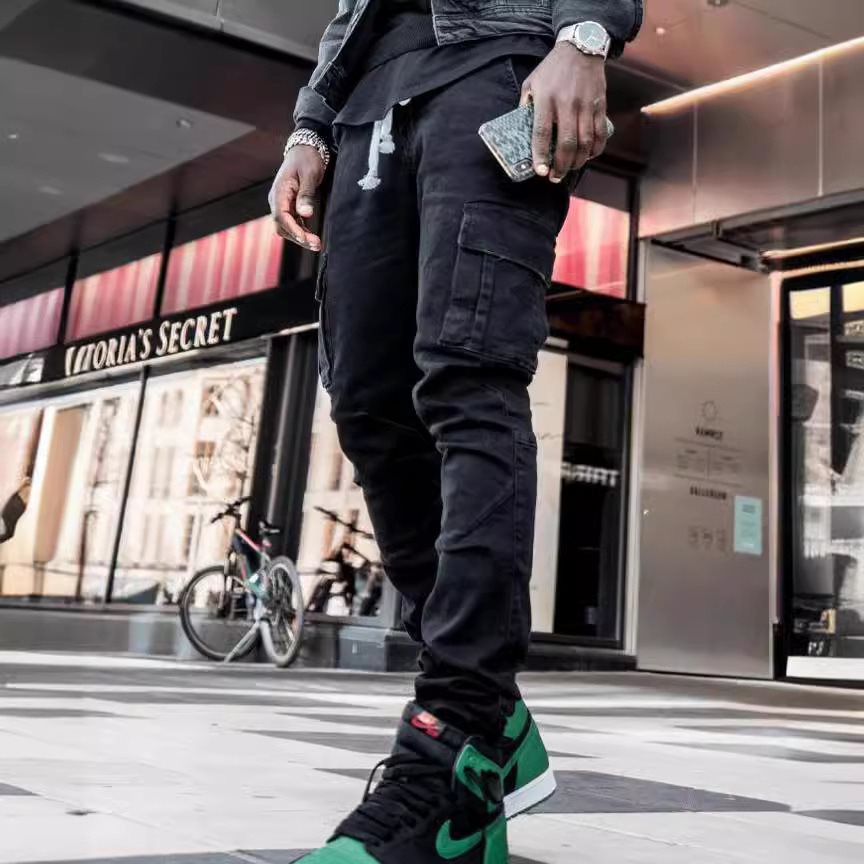 Herren Eng geschnittene Cargo-Jeans mit Stretch und Mehrfach-Taschen Drune