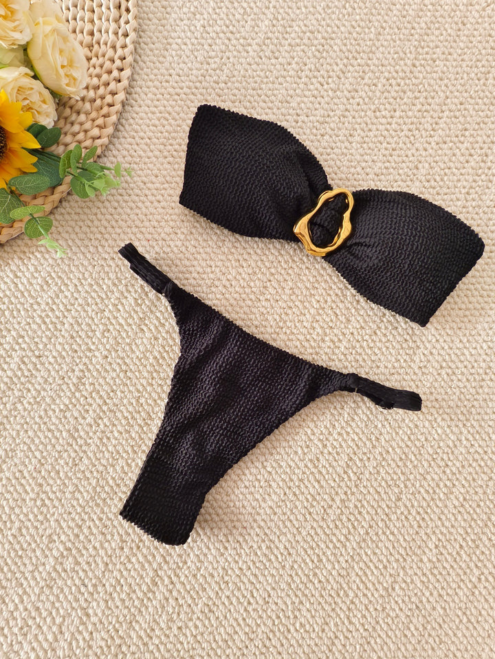 Damen Bandeau-Bikini mit dekorativem Ringdetail Drune