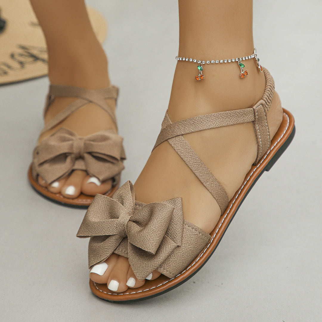 Damen modische Riemchen-Sandalen mit dekorativem Schleifen-Detail und ergonomischer Sohle Drune