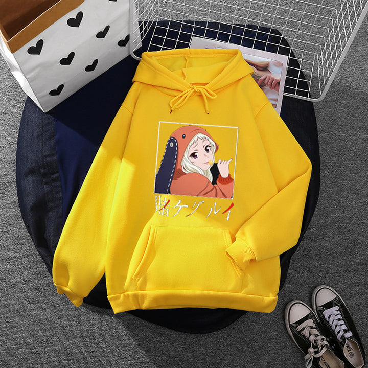 Damen nan Oversize Kapuzenpullover mit Manga-Frontprint und Kängurutasche Drune