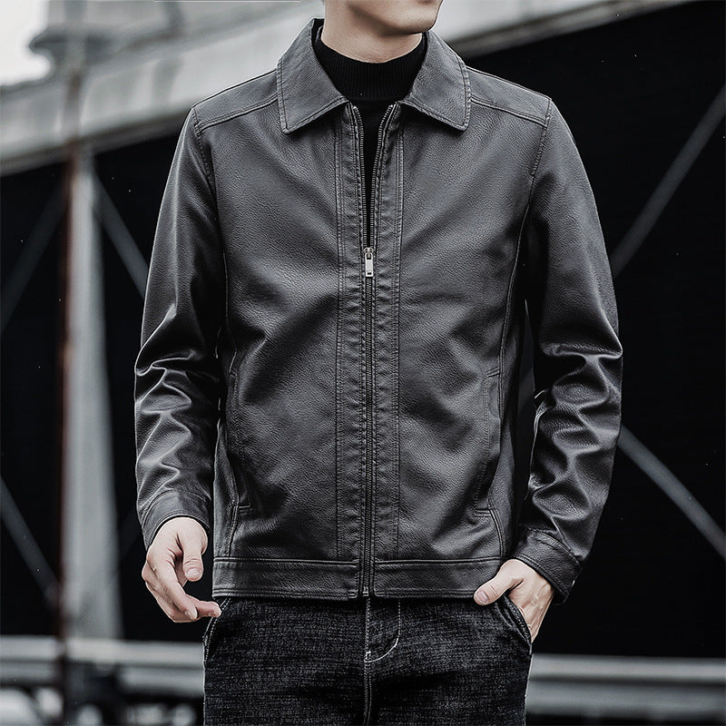 Herren Lässige Kunstlederjacke Drune