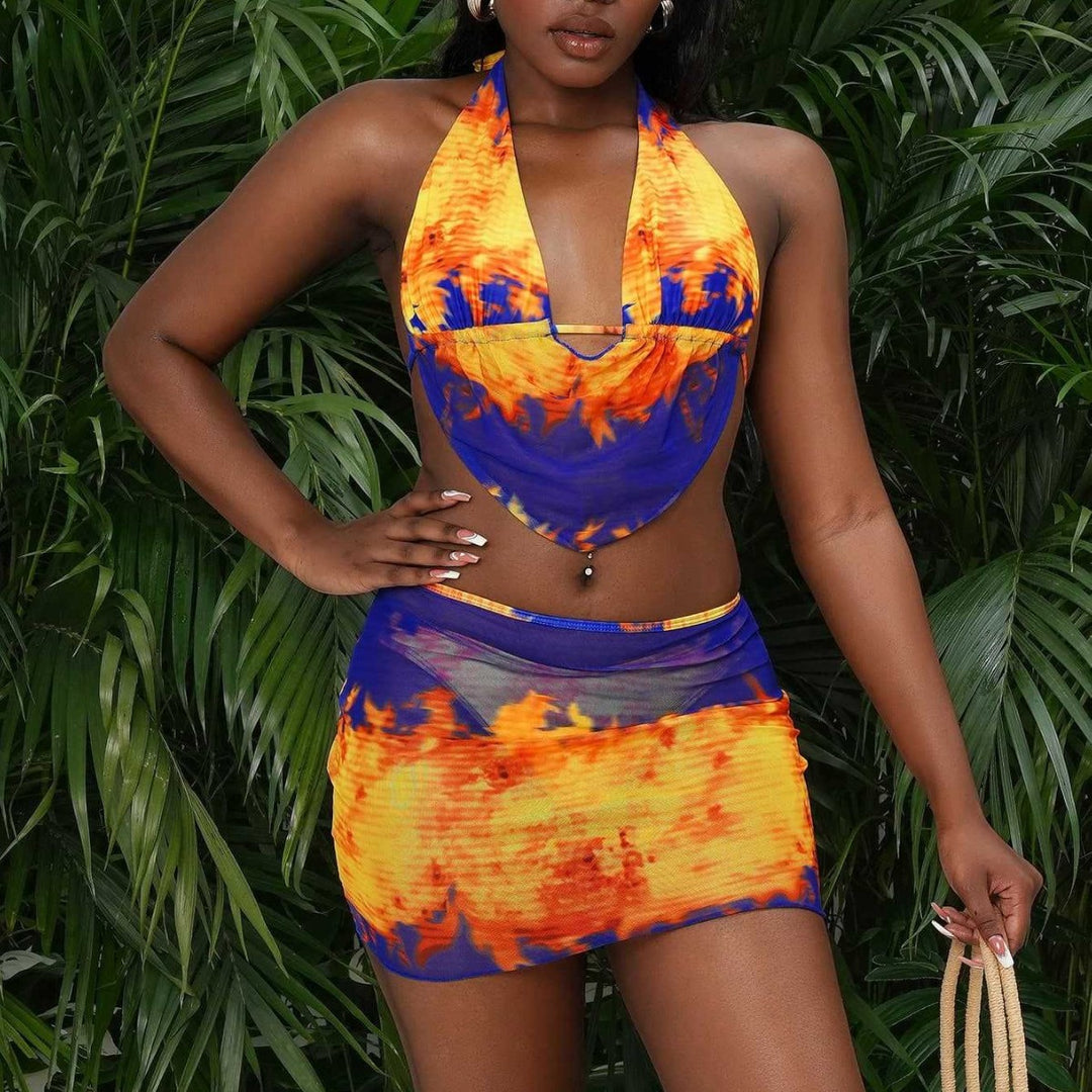 Damen Bikini-Set mit aufregendem Halterneck und gerafftem Rock Drune