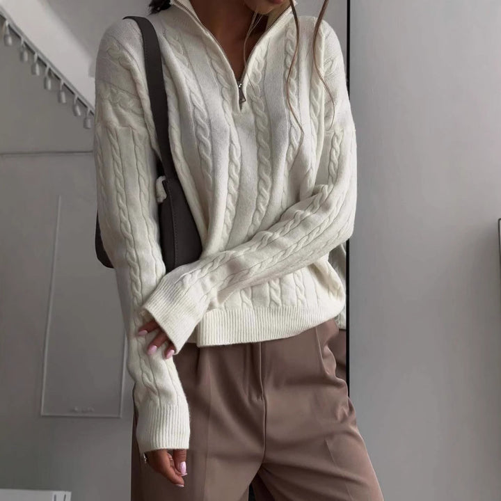 Damen eleganter Strickpullover mit hochgeschlossenem Kragen Drune