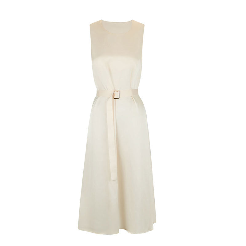 Damen Elegantes Midikleid mit Taillengürtel und fließendem Schnitt Drune