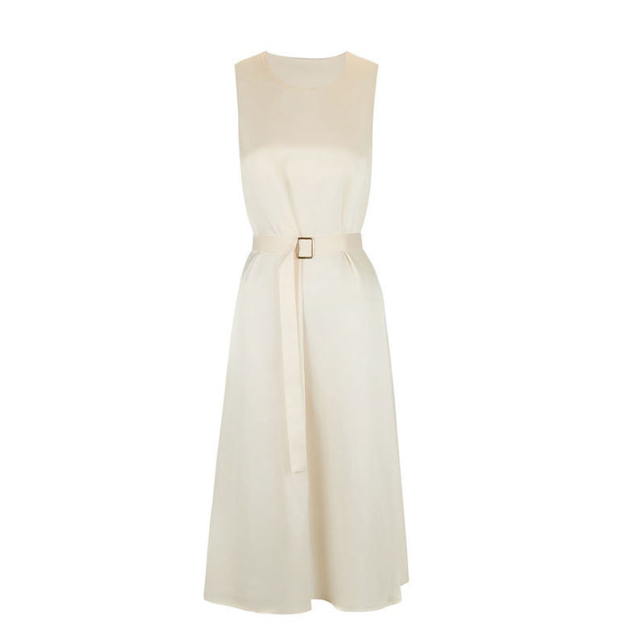Damen Elegantes Midikleid mit Taillengürtel und fließendem Schnitt Drune