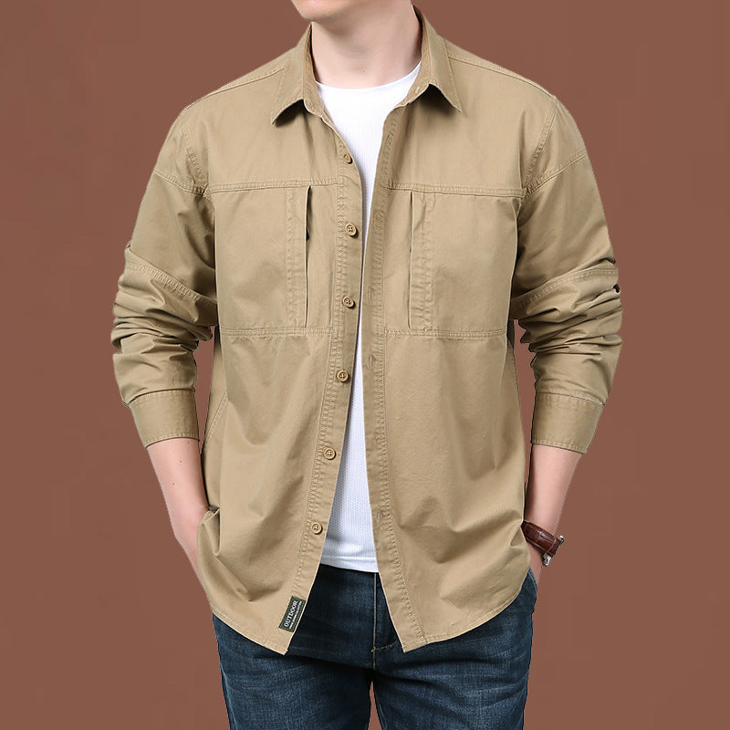 Herren nan leichtes Baumwoll-Utility-Overshirt mit zwei verdeckten Brusttaschen und klassischem Kentkragen Drune