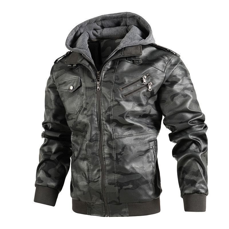 Herren Modische Kunstlederjacke im Military-Stil Drune