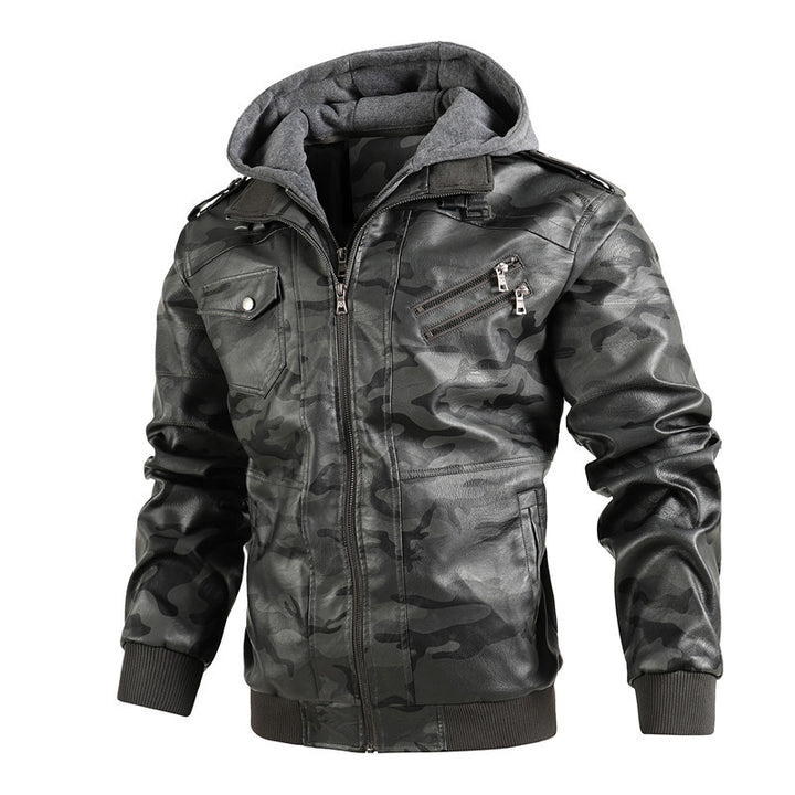 Herren Modische Kunstlederjacke im Military-Stil Drune