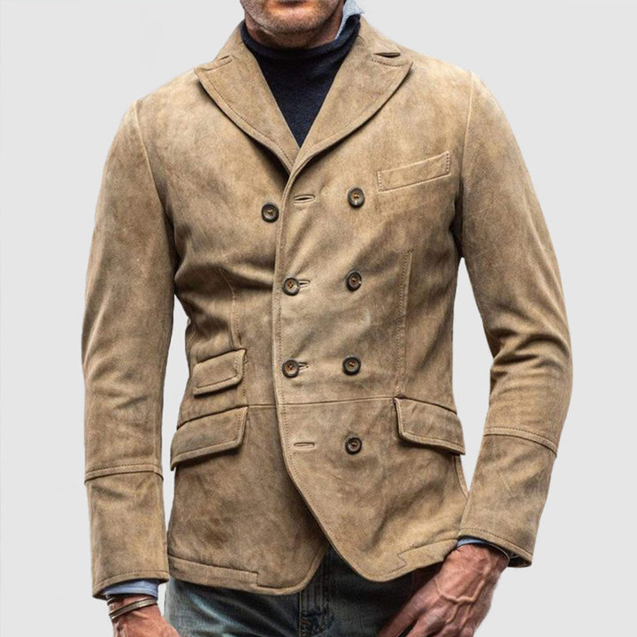 Herren eleganter Wildlederblazer mit doppelter Knopfleiste und praktischen Taschen Drune