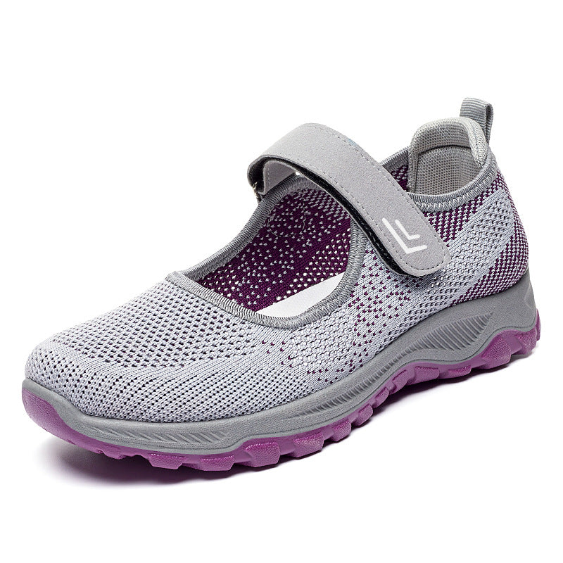 Damen nan gestrickter Mary-Jane-Sneaker mit Klettverschluss, atmungsaktivem Obermaterial und dämpfender Profilsohle Drune