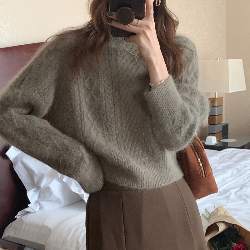 Damen Grober Strickpullover mit einzigartigem Zopfdesign und lässigem Schnitt Drune