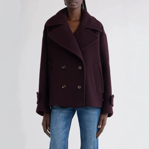 Damen Kurz geschnittener Oversize Peacoat aus Wollmix mit breitem Revers Drune