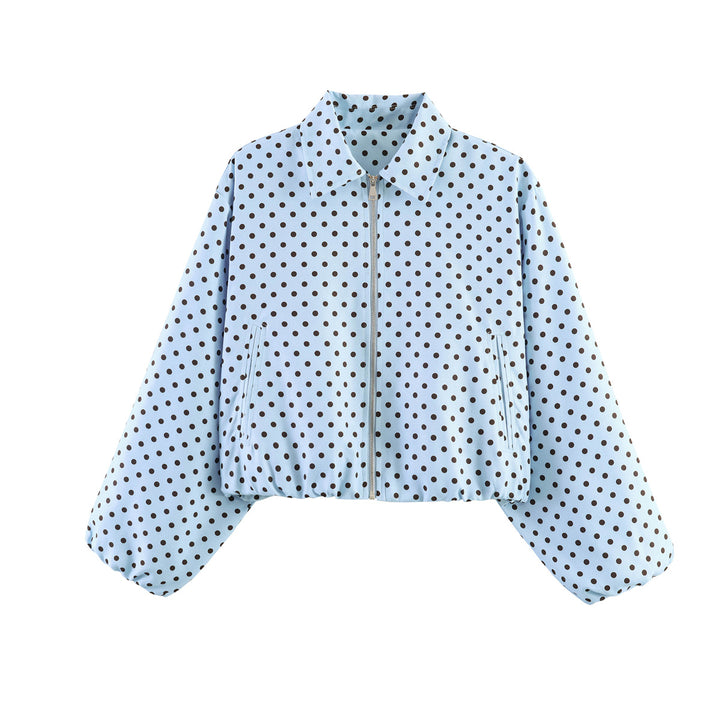 Damen Kurzjacke im Harrington‑Stil mit Polka‑Dot‑Muster, Ballonärmeln und elastischem Saum Drune