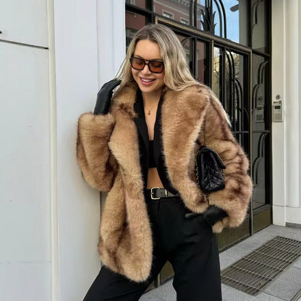 Damen Fuchsimitat Mantel Drune