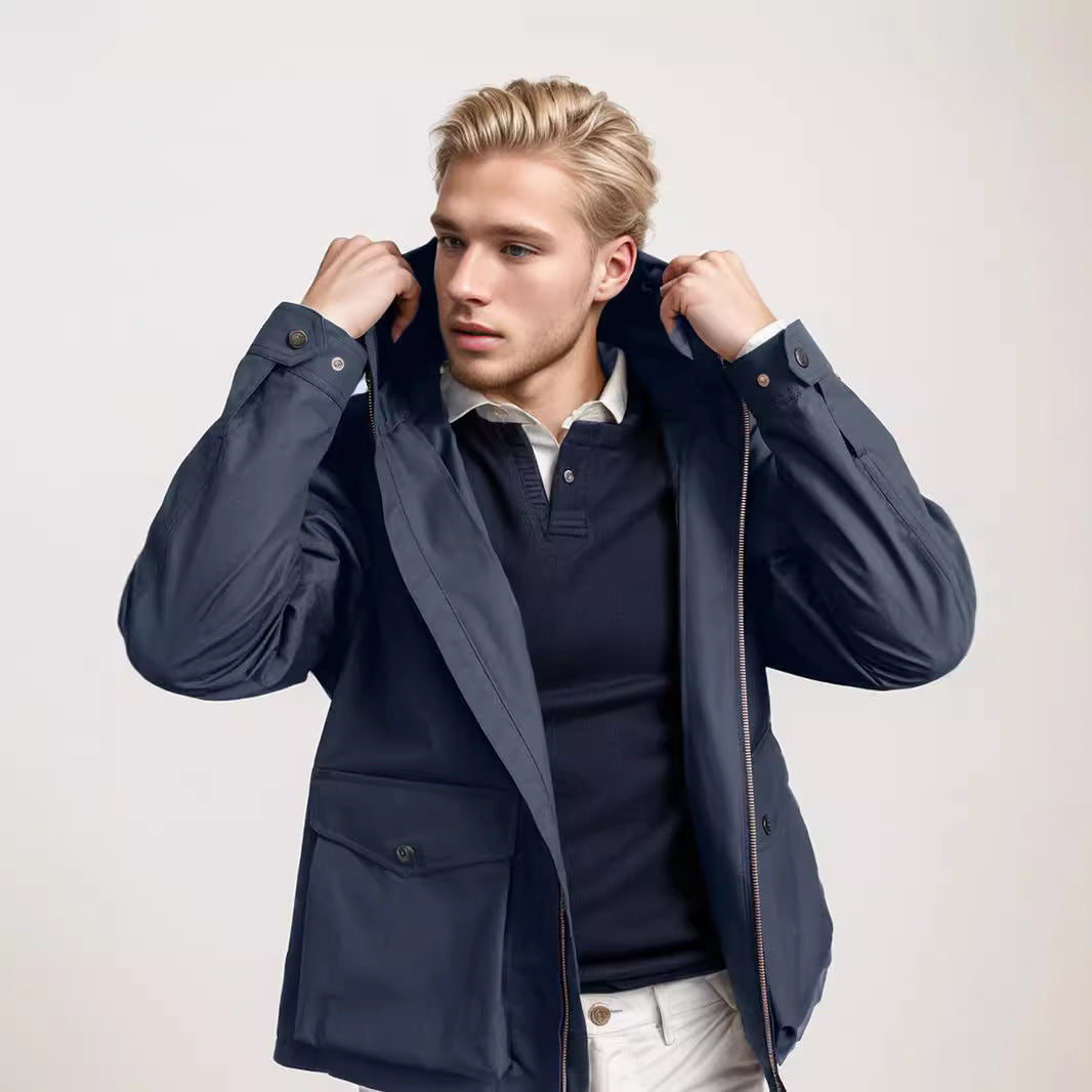 Herren strapazierfähige Multifunktionsjacke mit verstellbarem Kapuzenkragen und großzügigen Taschen Drune