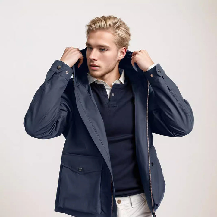 Herren strapazierfähige Multifunktionsjacke mit verstellbarem Kapuzenkragen und großzügigen Taschen Drune