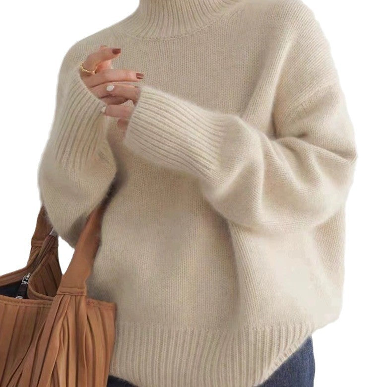 Damen Oversize Feinstrickpullover mit hohem Rollkragen und Seitenschlitzen Drune
