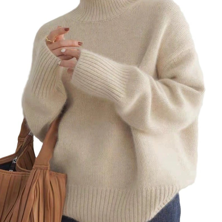 Damen Oversize Feinstrickpullover mit hohem Rollkragen und Seitenschlitzen Drune