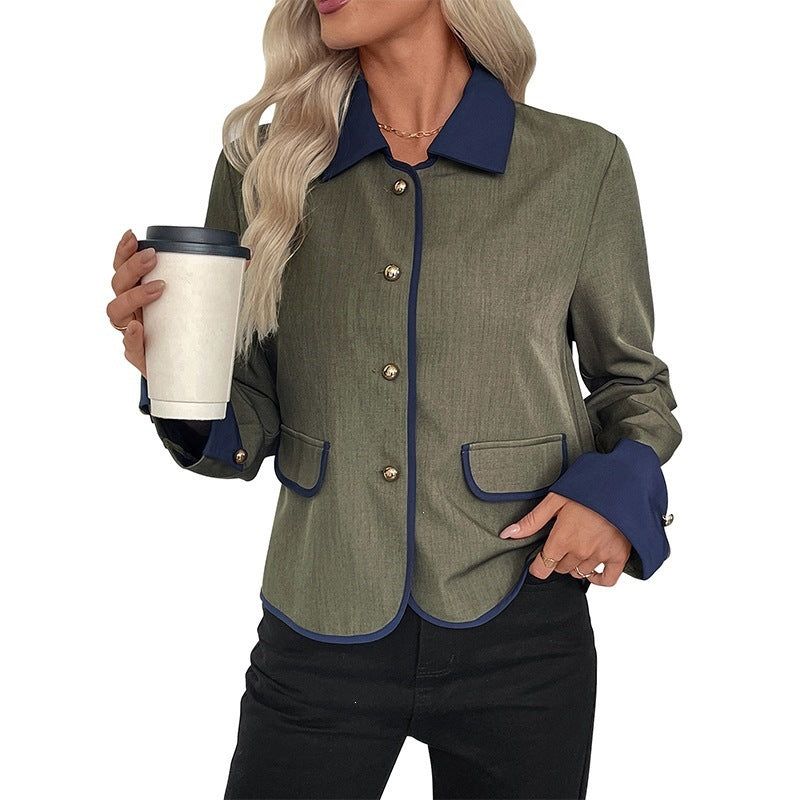 Damen Modische Blazerjacke mit kontrastierenden Ärmeln Drune