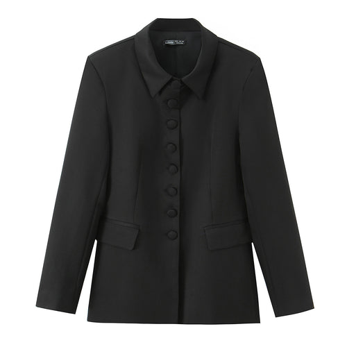 Damen nan taillierter Blazer mit durchgehender Knopfleiste verdeckten Stoffknöpfen und Pattentaschen Drune