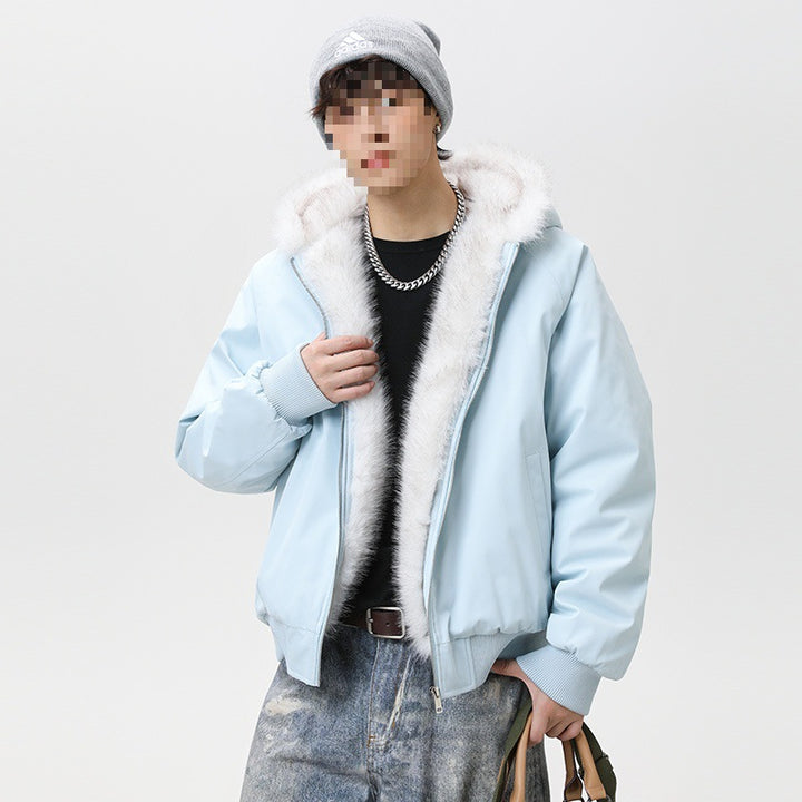 Herren Wattierte Kapuzen‑Bomberjacke im Oversize‑Look mit kontrastierendem Kunstfellfutter Drune