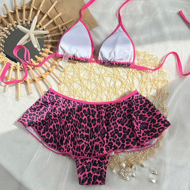 Damen Bikini-Set mit gepunktetem Oberteil und voluminösem Rock Drune