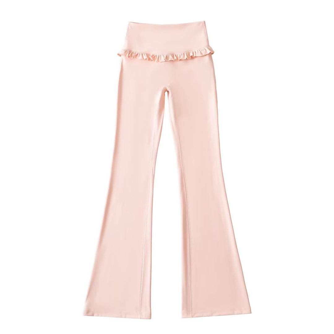 Damen Hochtaillierte Bootcut-Leggings mit Rüschendetails Drune