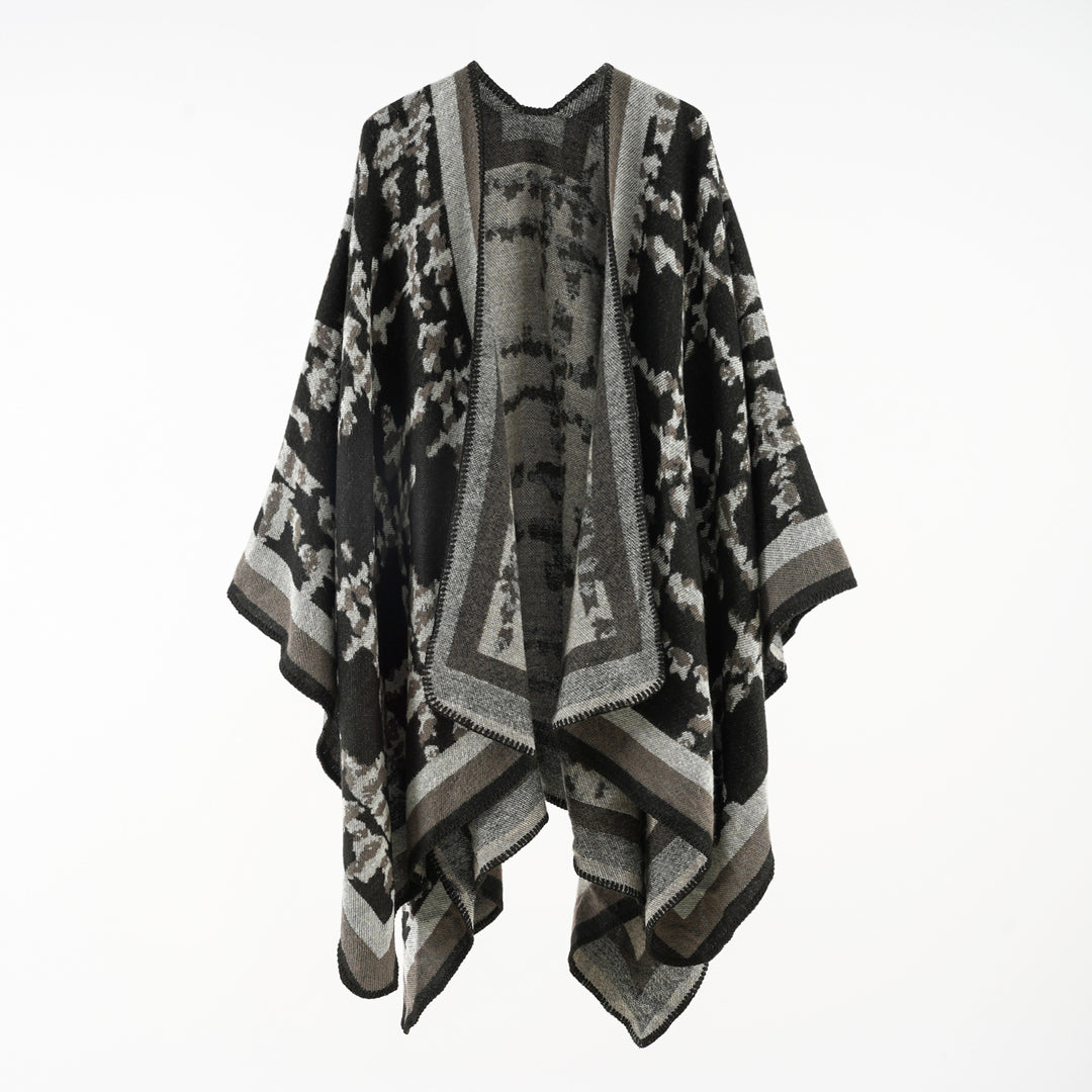 Damen Wollmix-Umhang mit jacquardgewebtem Aquarelldruck und offener Kimono-Silhouette Drune