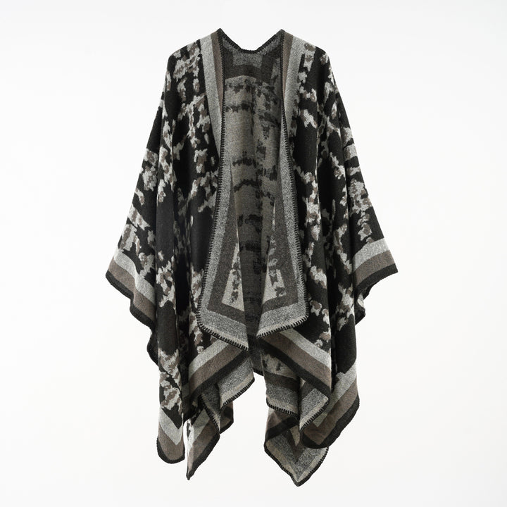 Damen Wollmix-Umhang mit jacquardgewebtem Aquarelldruck und offener Kimono-Silhouette Drune