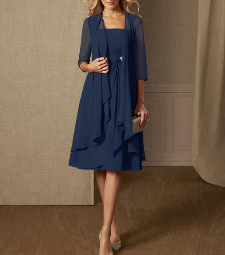 Damen festliches Maxikleid mit einem eleganten Wickeldesign und transparenter Ärmeln Drune