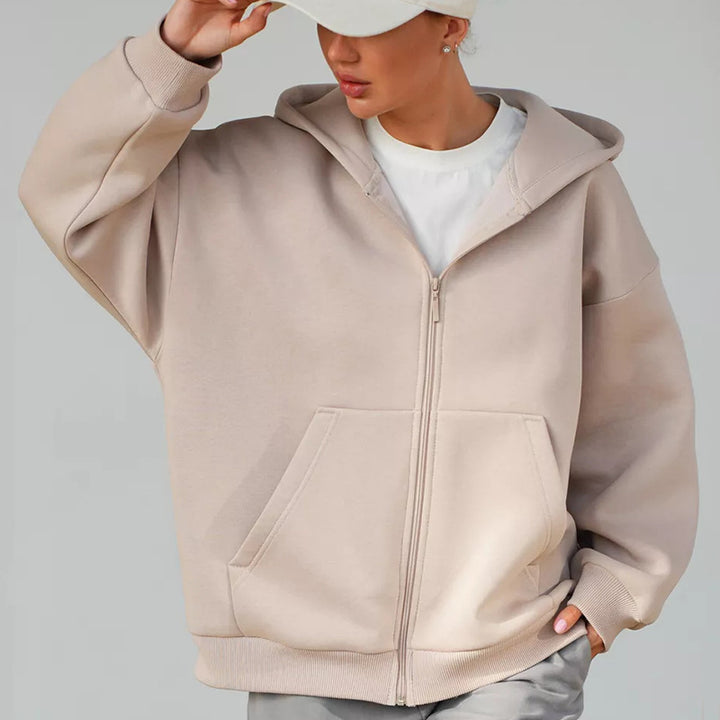 Damen weiche Zip-Hoodie-Jacke mit Kängurutaschen Drune