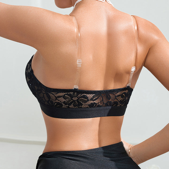 Damen trägerloser Spitzen-BH mit floralem Design und stützendem Effekt Drune