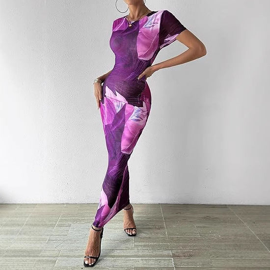 Damen Maxikleid mit floralem Druck und tailliertem Schnitt Drune