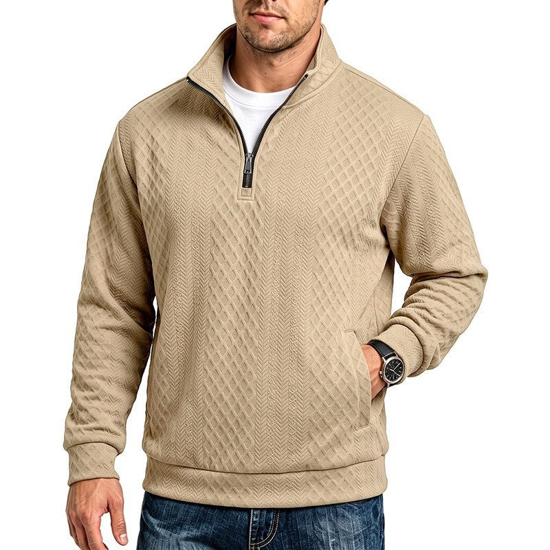 Herren Texturierter Halbzip-Pullover mit Stehkragen und Strukturmuster Drune