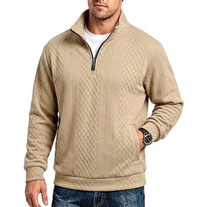 Herren Texturierter Halbzip-Pullover mit Stehkragen und Strukturmuster Drune